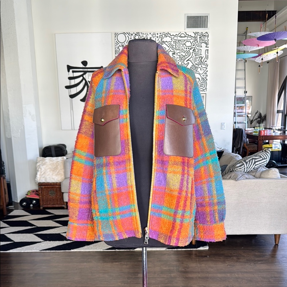 Colorful Plaid Jacket with Brown Accents